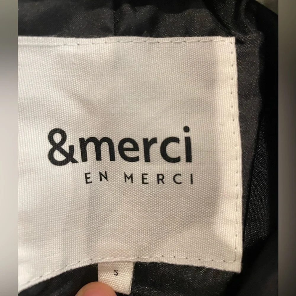 &Merci long black quilted tie-waist jacket,Small, EUC